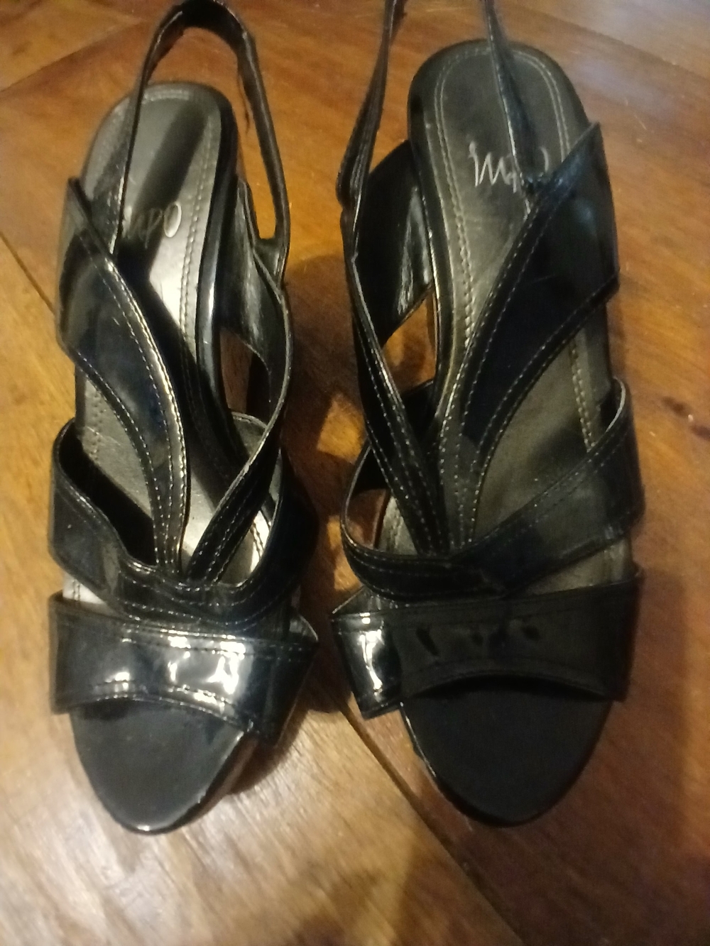 IMPO Black Women's Strappy Wedge  Slingback Heels Sz 7M
